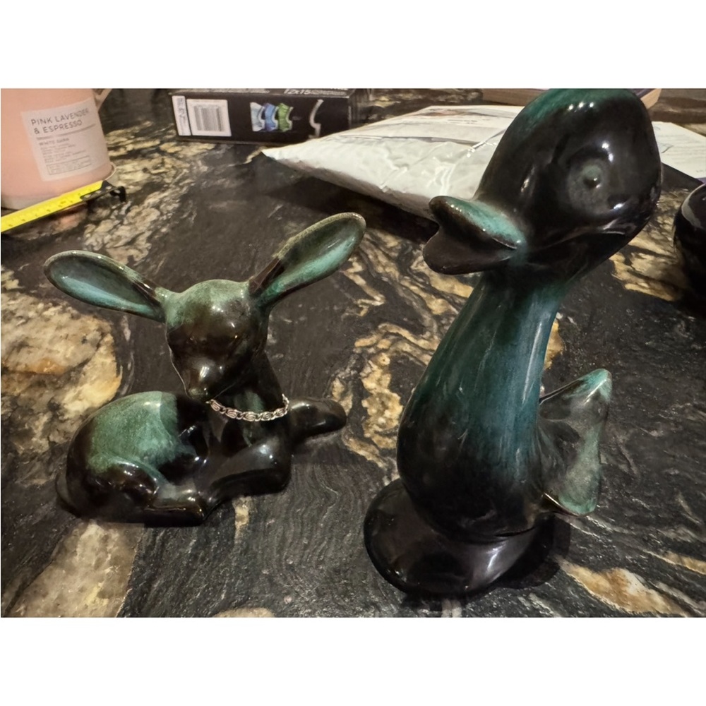 Vintage blue mountain pottery duck and deer Ceramic Animal Figurines